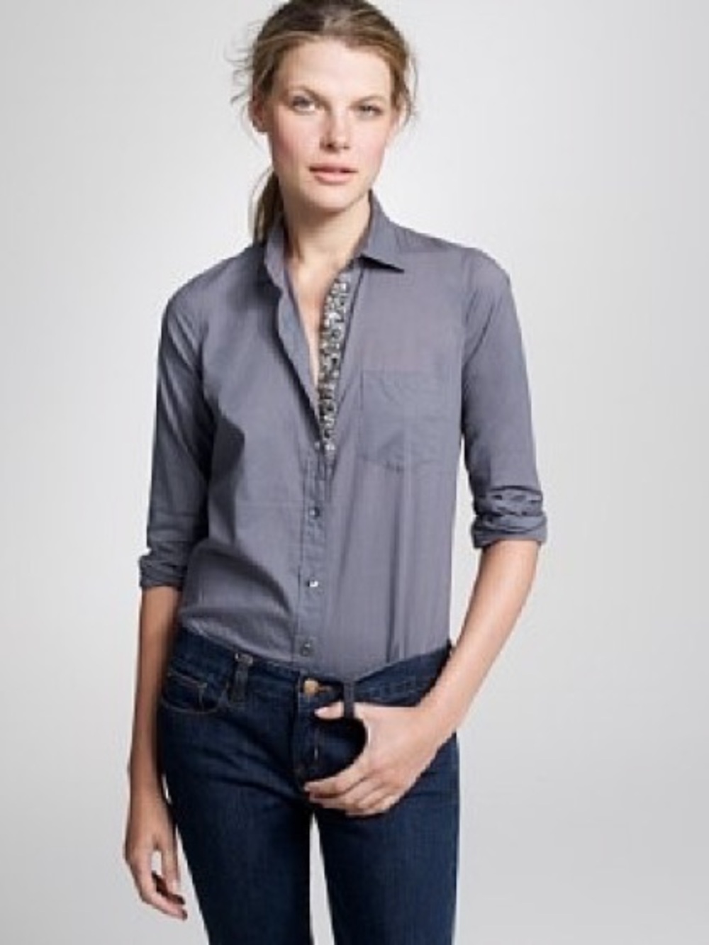 J.Crew Perfect Shirt with Embellished Placket - EUC
